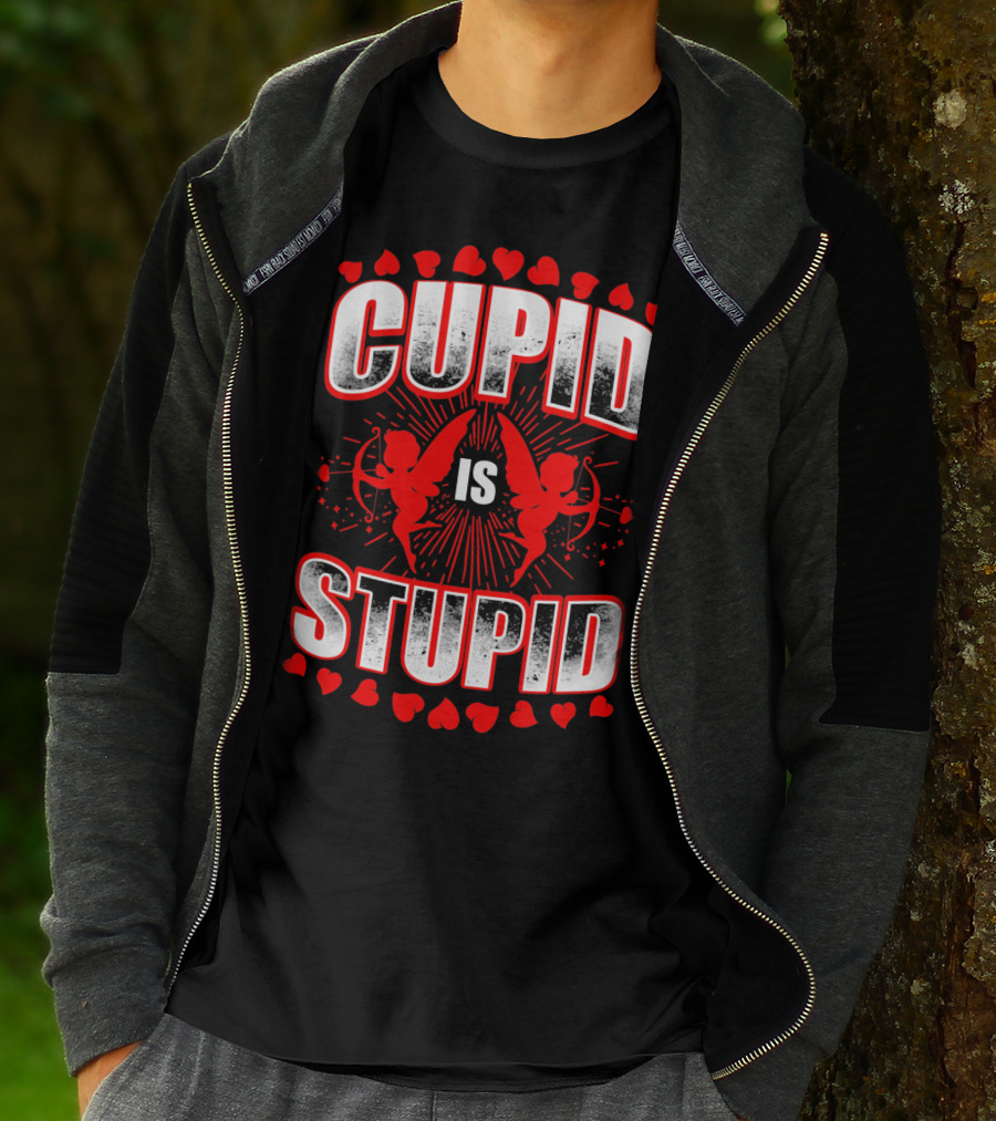 Cupid Is Stupid Anti Valentine Long With Heart And Cupid Graphics T-Shirt