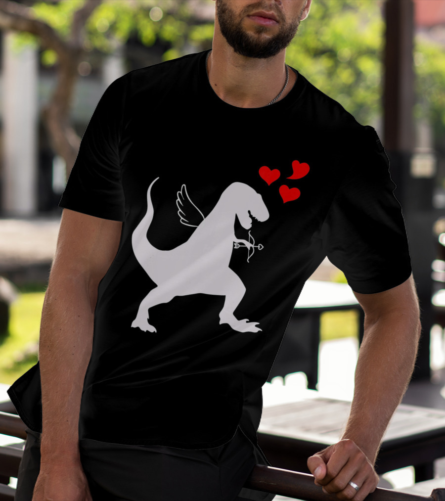 Cupid Rex Dinosaur Funny Valentines Dinosaur With Wings And Hearts T-Shirt