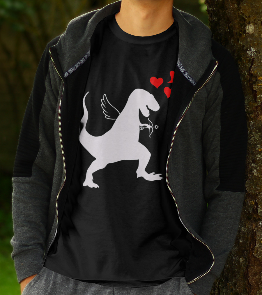 Cupid Rex Dinosaur Funny Valentines Dinosaur With Wings And Hearts T-Shirt