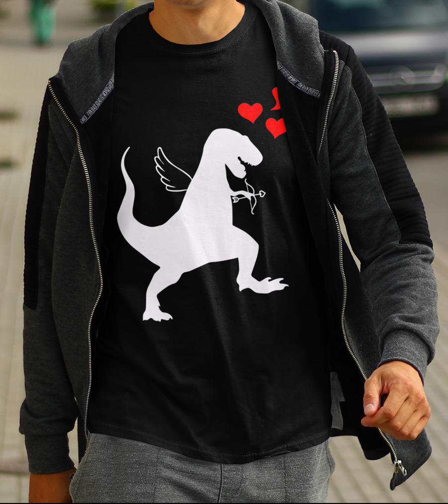 Cupid Rex Dinosaur Funny Valentines Dinosaur With Wings And Hearts T-Shirt