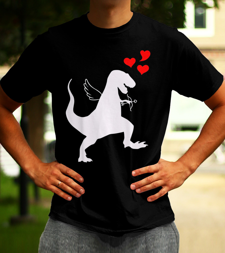 Cupid Rex Dinosaur Funny Valentines Dinosaur With Wings And Hearts T-Shirt