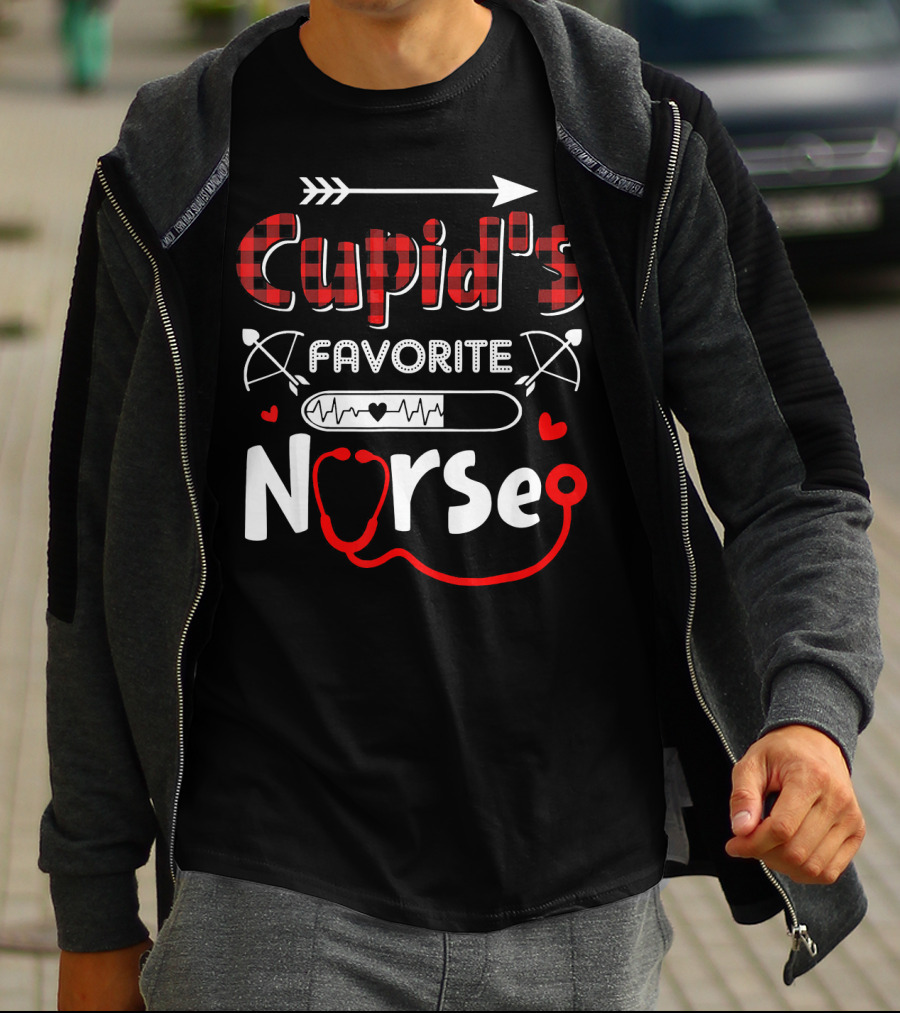 Cupid's Favorite Nurse Valentine's Day Heart Stethoscope And Arrow T-Shirt