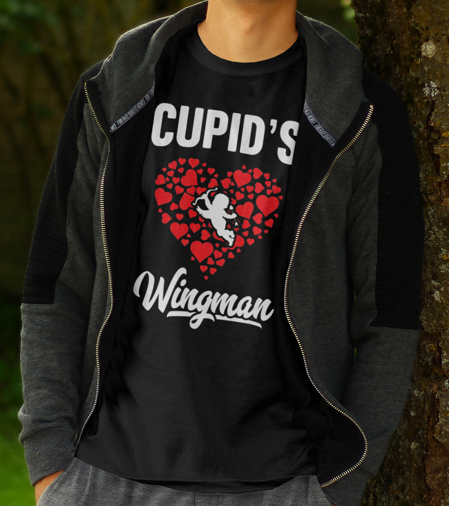 Cupid's Wingman Funny Kids Valentines Day Heart And Cherub T-Shirt