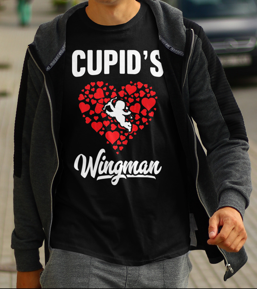 Cupid's Wingman Funny Kids Valentines Day Heart And Cherub T-Shirt