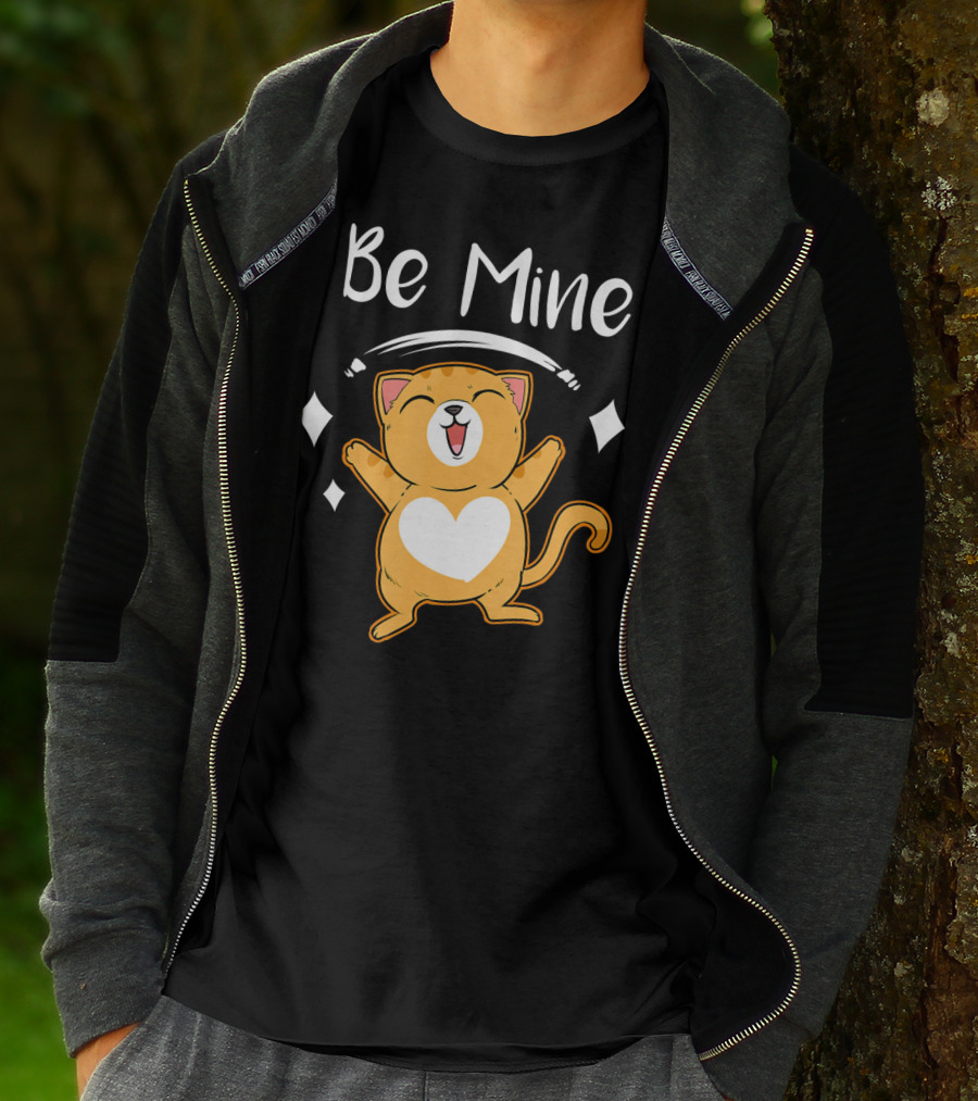 Be Mine Cute Valentine Cat With Heart T-Shirt