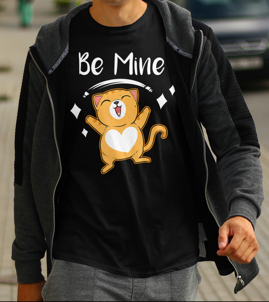 Be Mine Cute Valentine Cat With Heart T-Shirt
