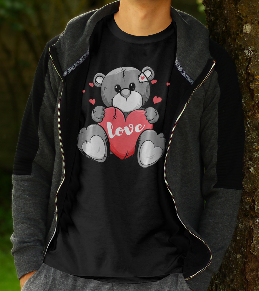 Valentine's Day Cute Bear With Heart And Love Text T-Shirt