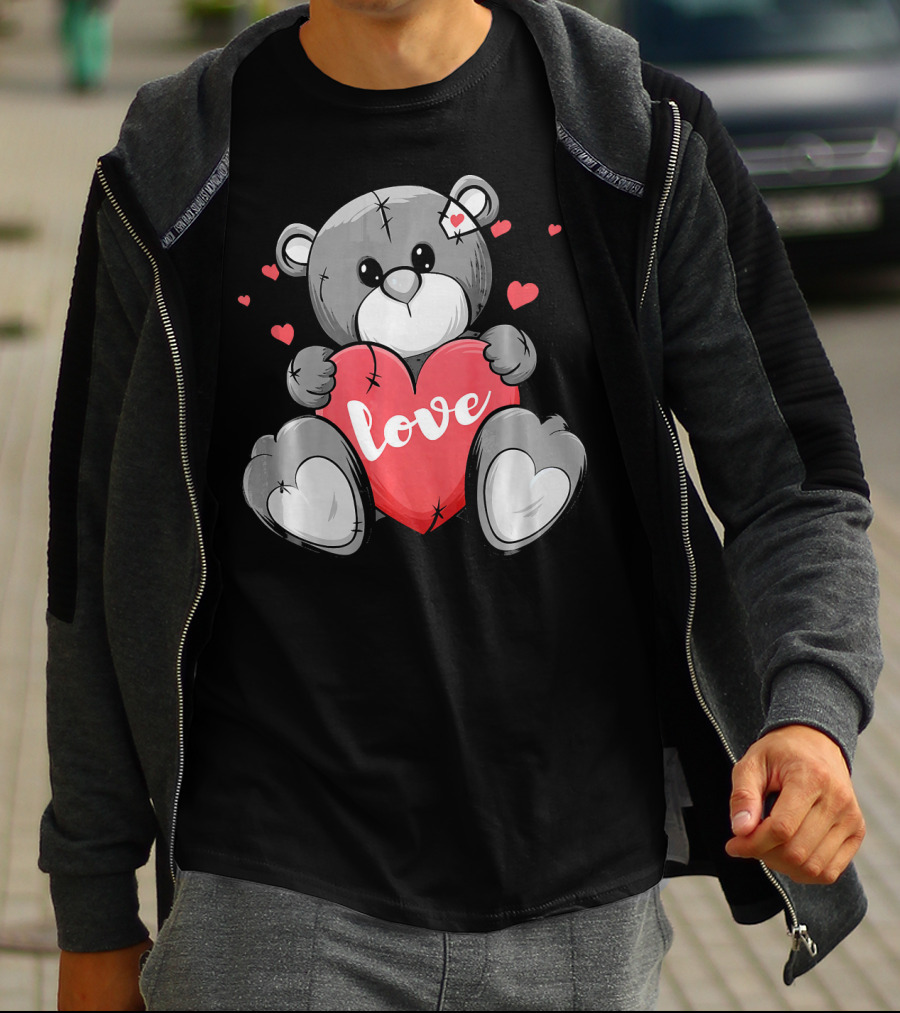 Valentine's Day Cute Bear With Heart And Love Text T-Shirt