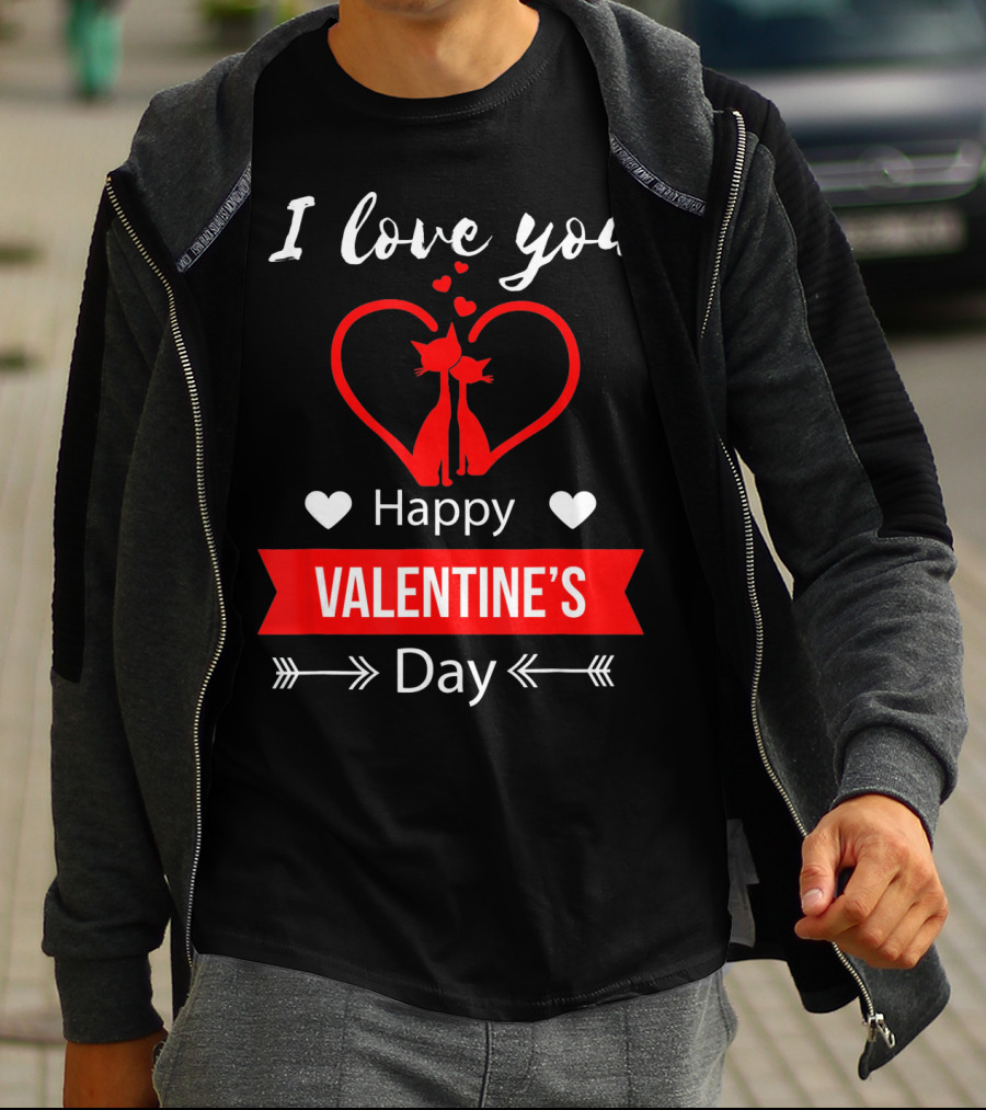 I Love You Happy Valentine's Day Cats Hearts T-Shirt