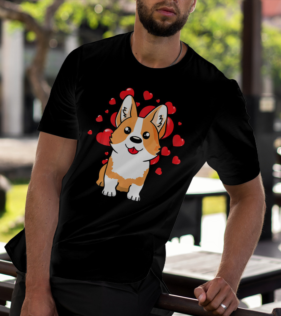 Corgi With Love Hearts Valentines Day Cute Dog T-Shirt