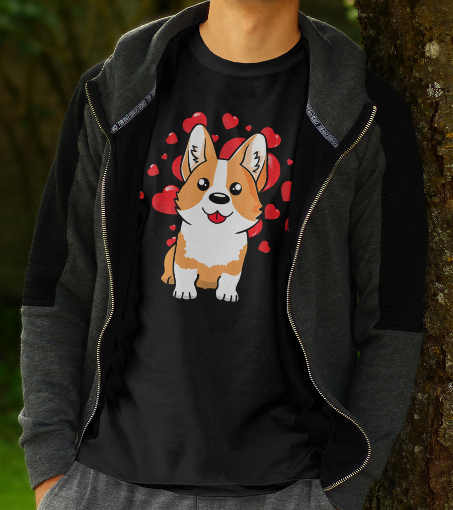 Corgi With Love Hearts Valentines Day Cute Dog T-Shirt