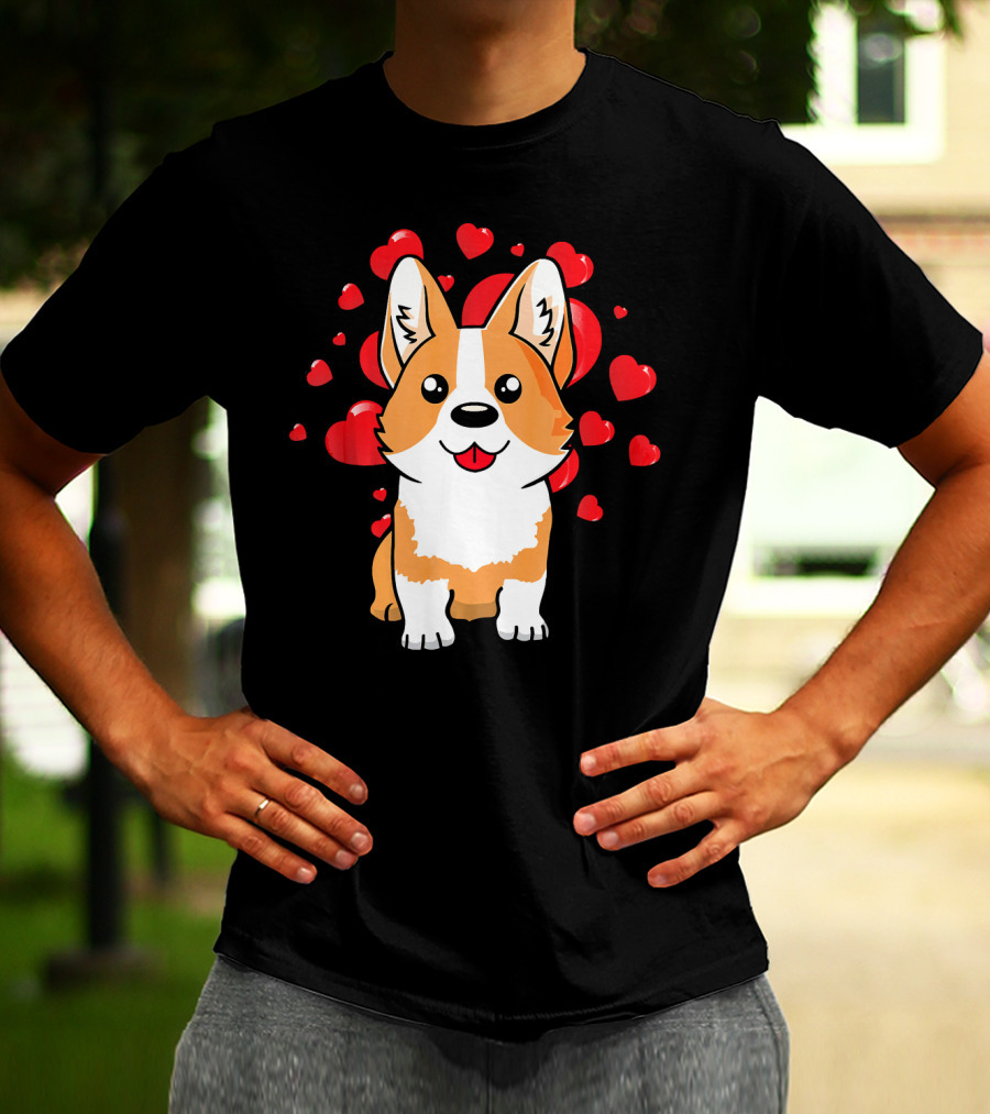 Corgi With Love Hearts Valentines Day Cute Dog T-Shirt