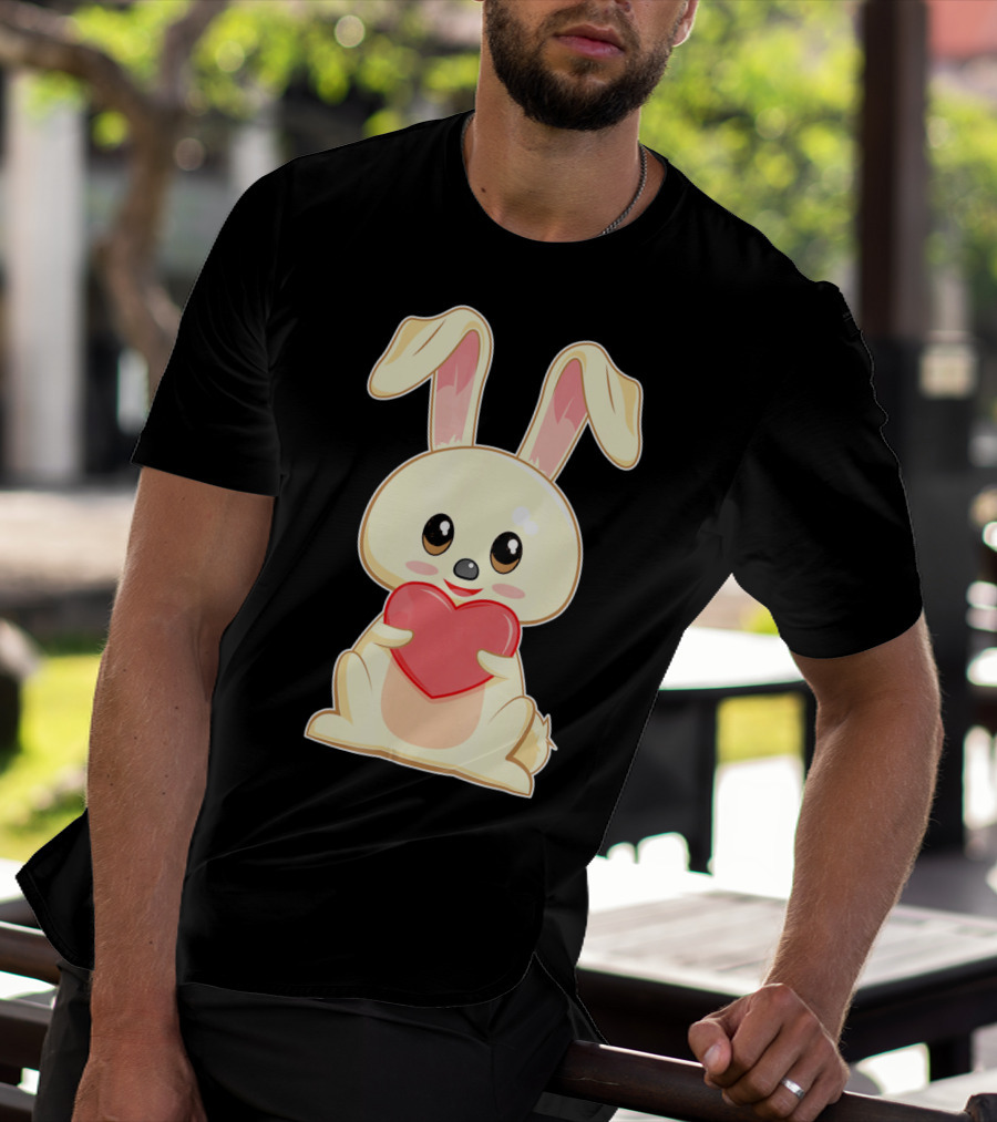 Chibi Bunny Holding Heart Valentines Cute T-Shirt