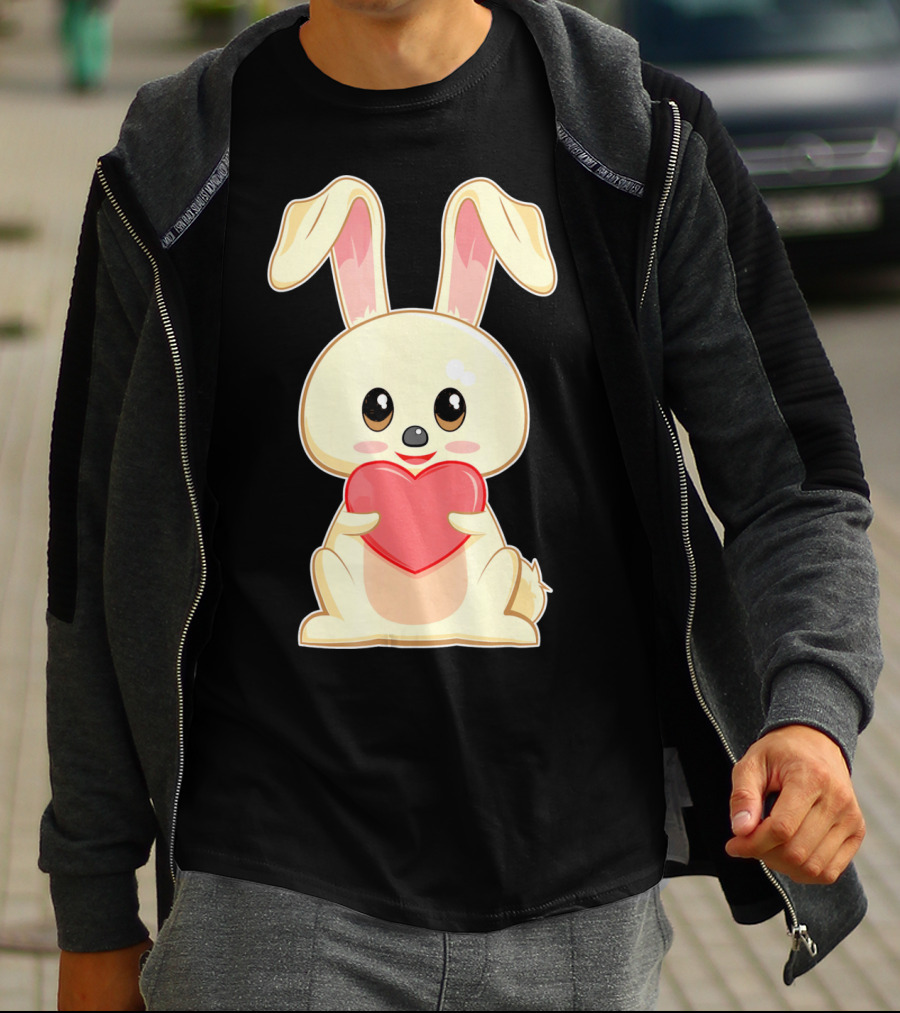 Chibi Bunny Holding Heart Valentines Cute T-Shirt