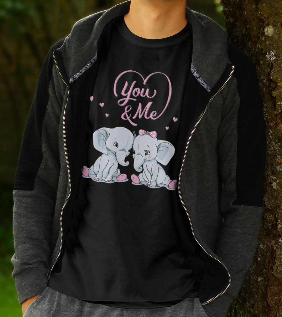 You And Me Cute Couple Elephants In Love Valentines T-Shirt