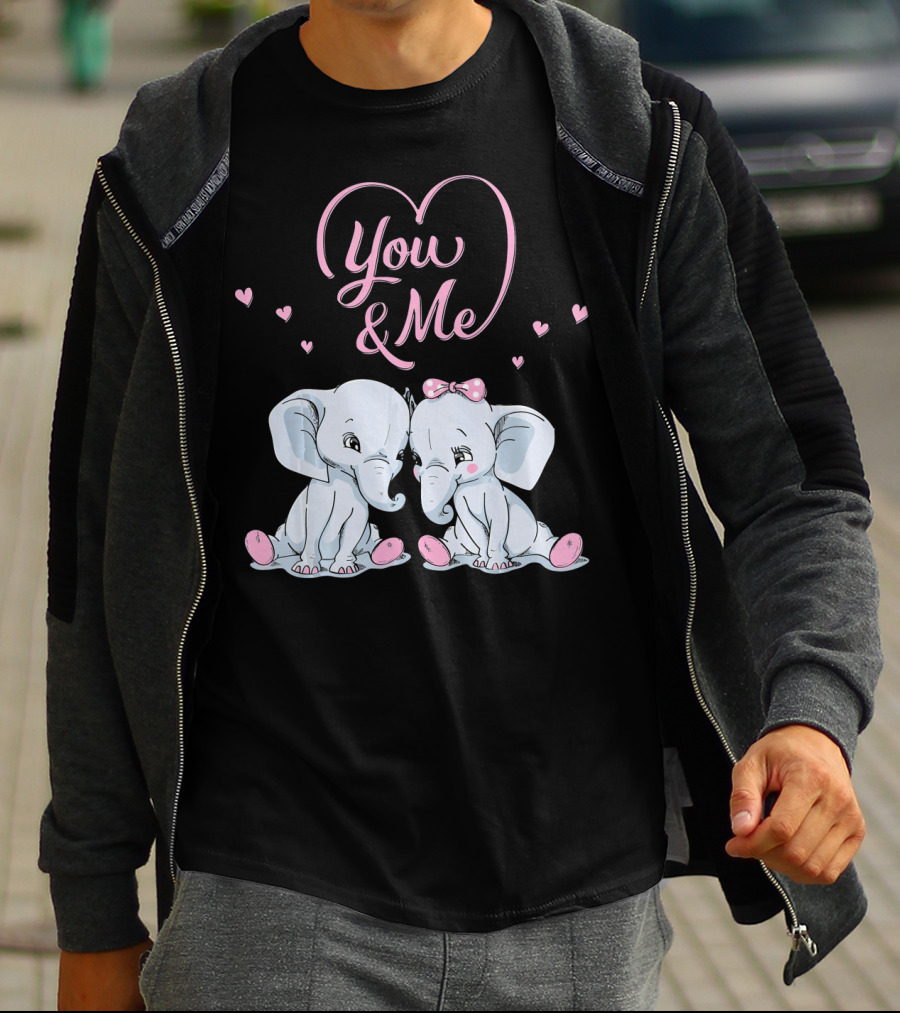 You And Me Cute Couple Elephants In Love Valentines T-Shirt