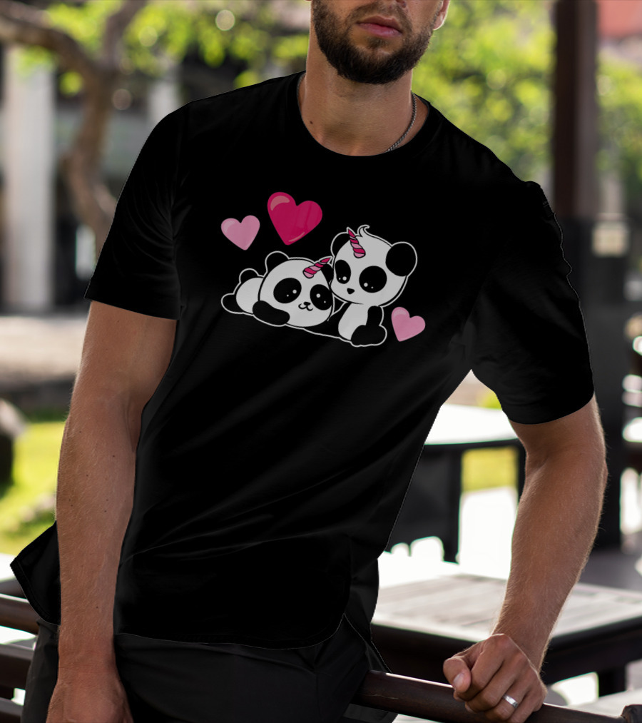 Cute Pandicorn Valentines Day Adorable Pandas With Hearts T-Shirt