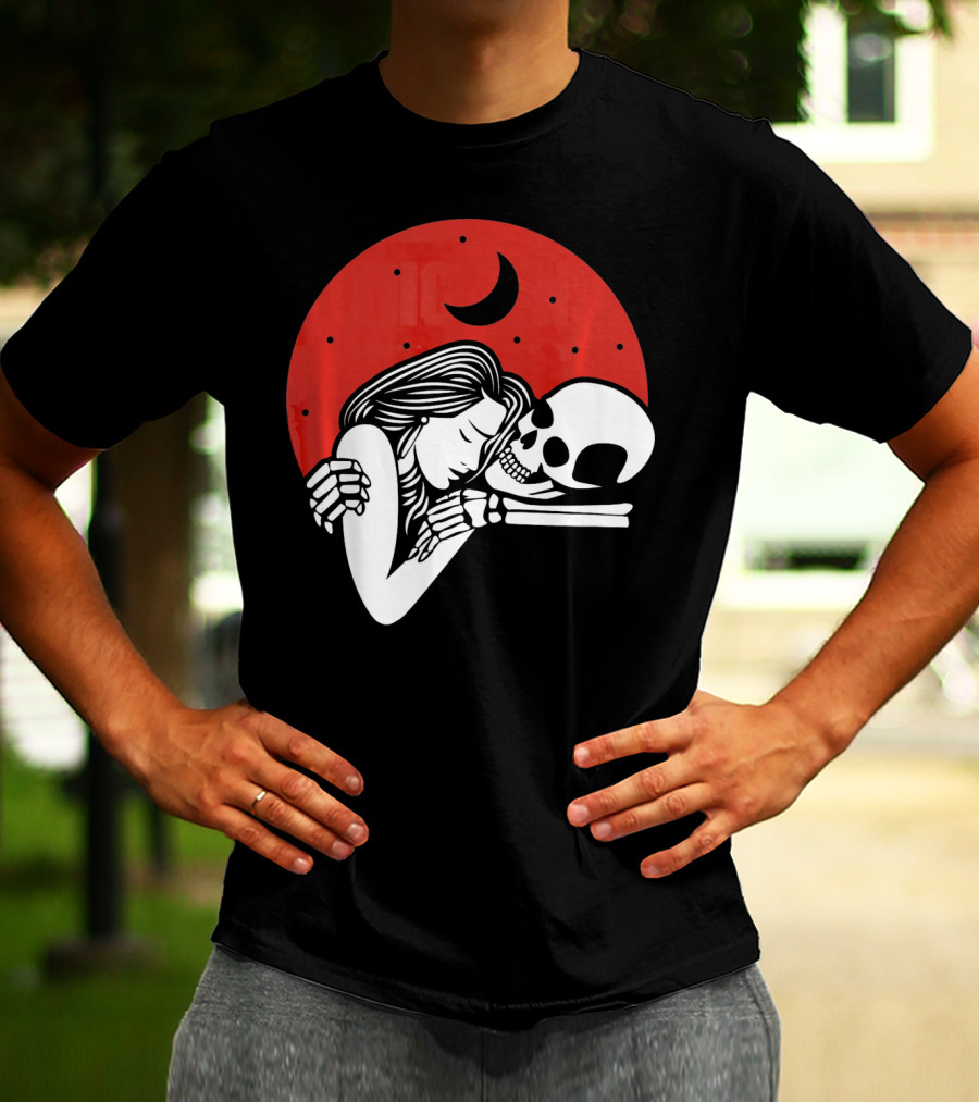 Cute Skeleton Romantic Valentines Moon Embrace T-Shirt