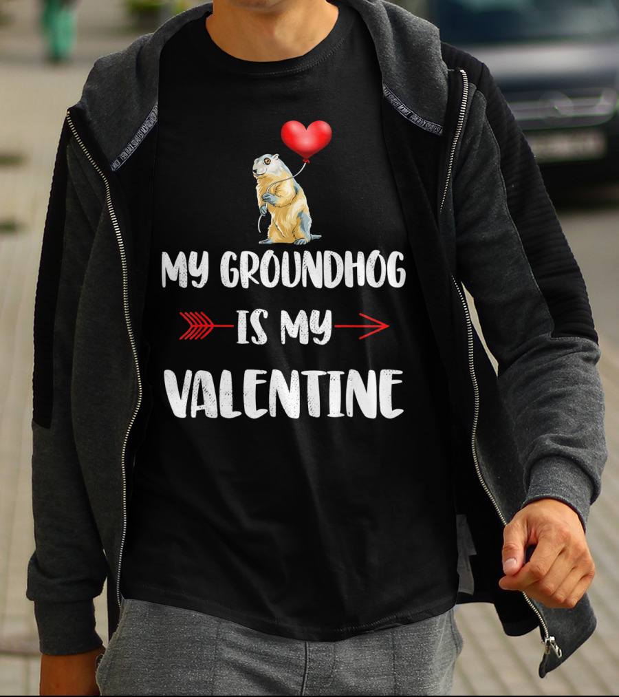 My Groundhog Is My Valentine Heart Balloon Arrow T-Shirt