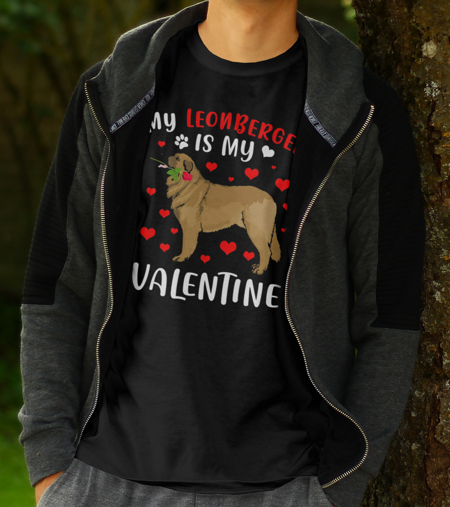 My Leonberger Is My Valentine With Hearts And Rose T-Shirt
