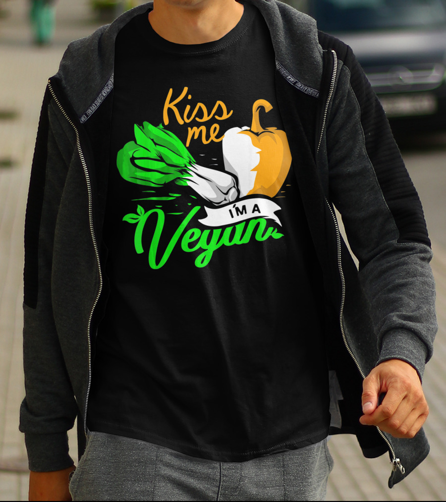 Kiss Me I'm A Vegan St. Patrick's Day Bell Pepper And Green Onions T-Shirt