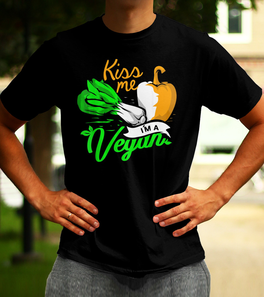 Kiss Me I'm A Vegan St. Patrick's Day Bell Pepper And Green Onions T-Shirt