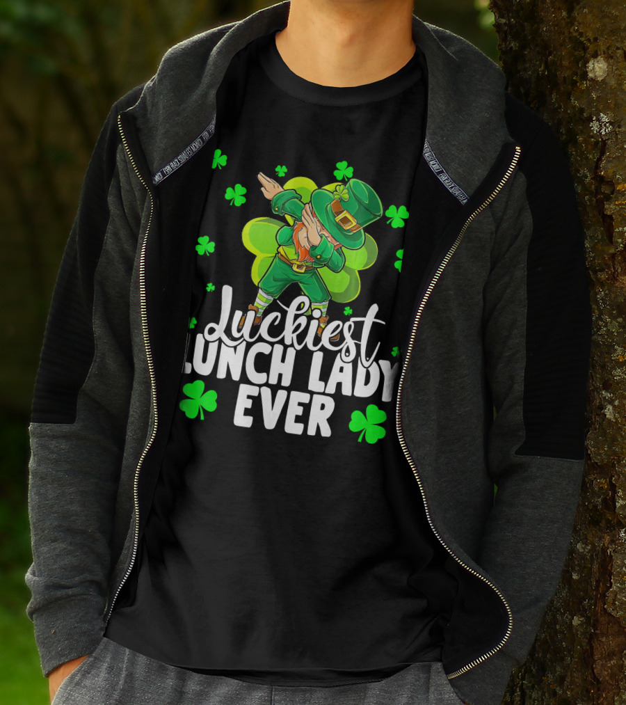 Luckiest Lunch Lady Ever Dancing Leprechaun With Shamrocks T-Shirt