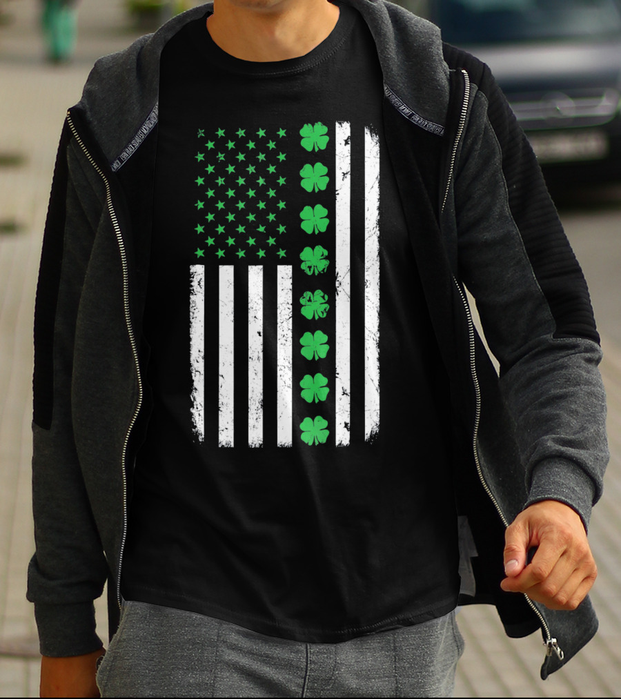 St Patricks Day Irish American Flag Clover T-Shirt