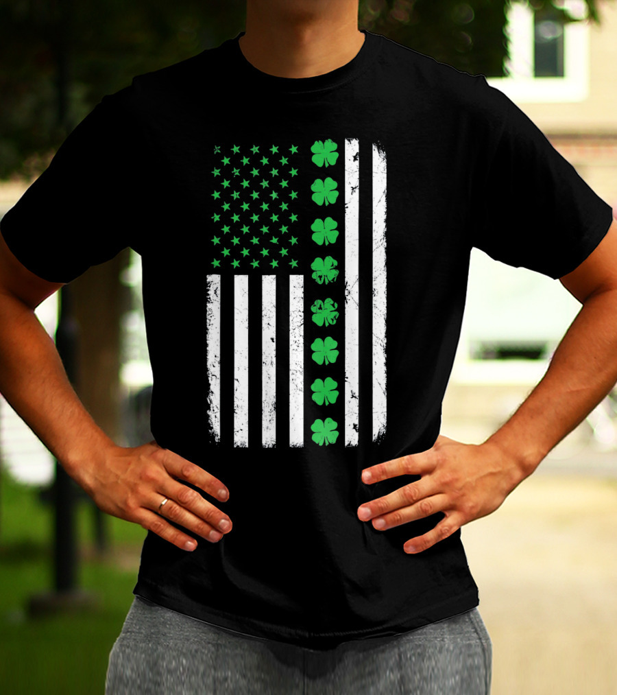 St Patricks Day Irish American Flag Clover T-Shirt