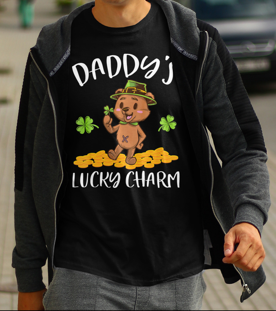 Daddy's Lucky Charm Leprechaun Bear Shamrock And Gold Coins T-Shirt