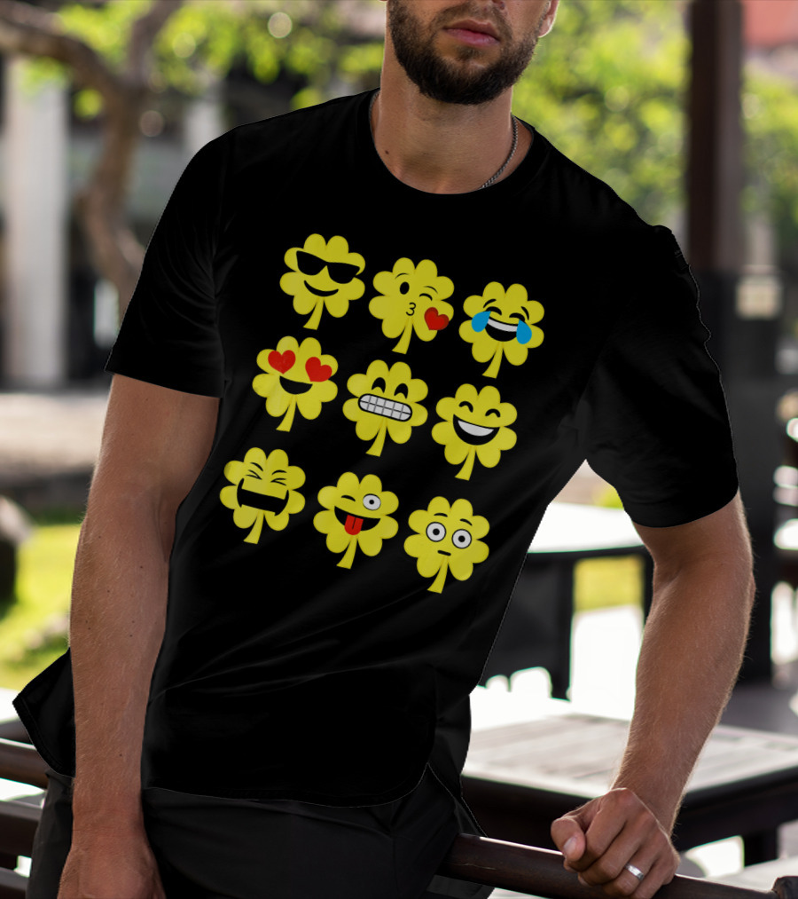 St. Patricks Day Clover Emoji Faces Collection T-Shirt