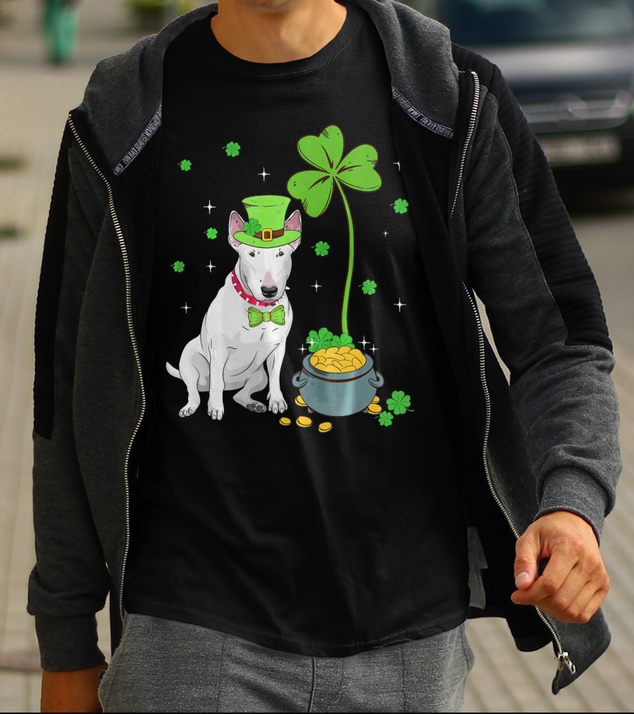 Shamrock Leprechaun Bull Terrier Pot Of Gold And Clover T-Shirt