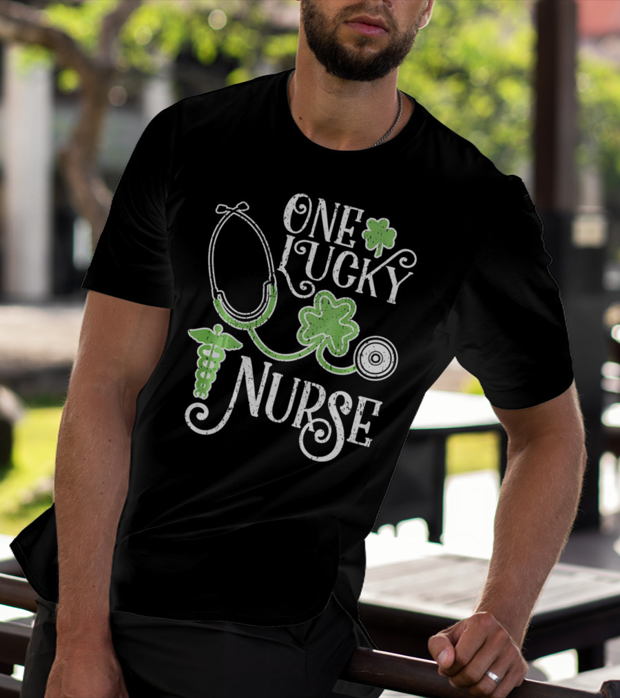 One Lucky Nurse Stethoscope Shamrock Caduceus St Patricks Day T-Shirt