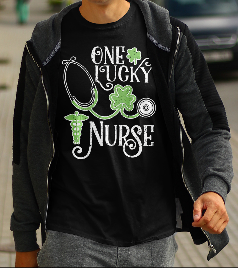One Lucky Nurse Stethoscope Shamrock Caduceus St Patricks Day T-Shirt