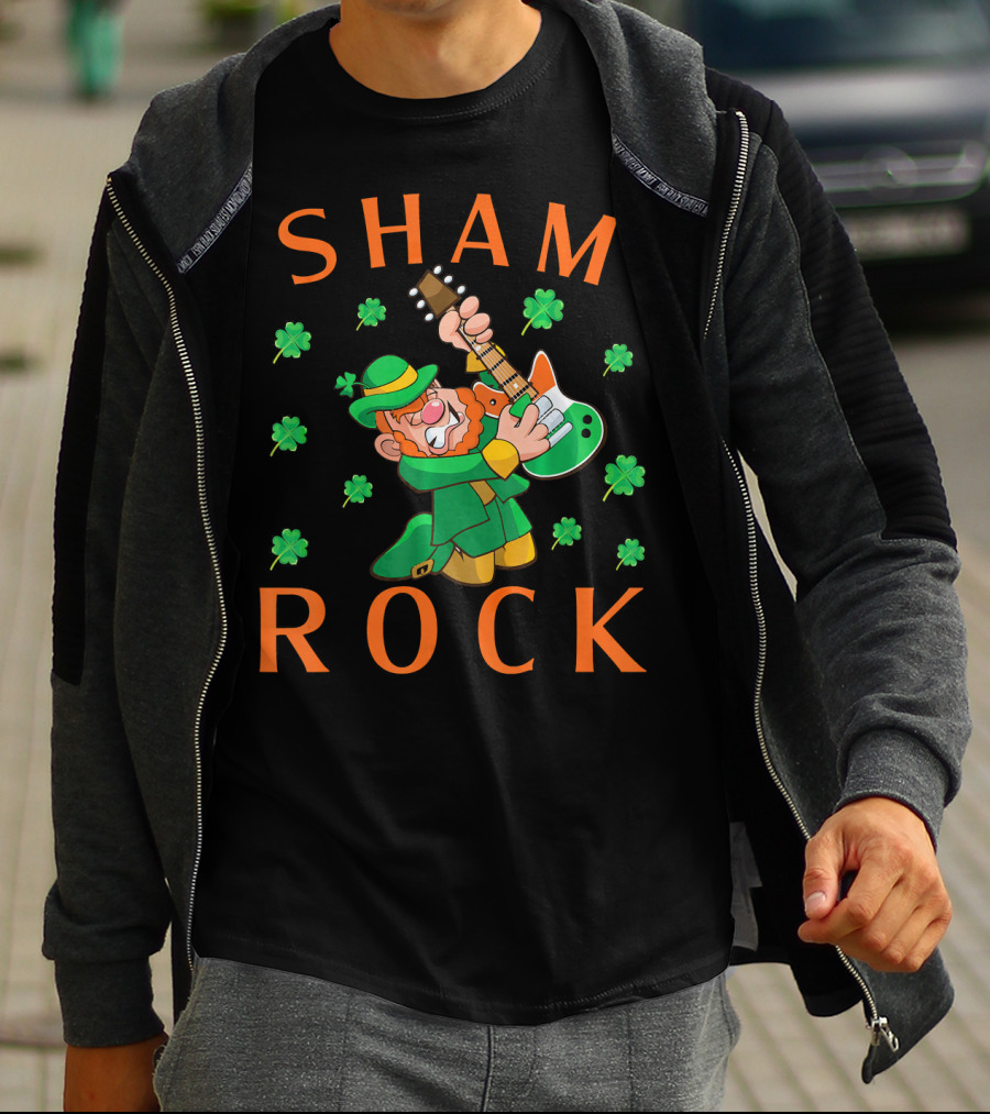 SHAMROCK Leprechaun Playing Guitar With Shamrocks T-Shirt