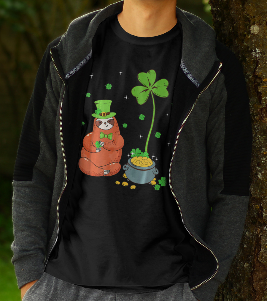 Shamrock Leprechaun Sloth Pot Of Gold St Patricks T-Shirt