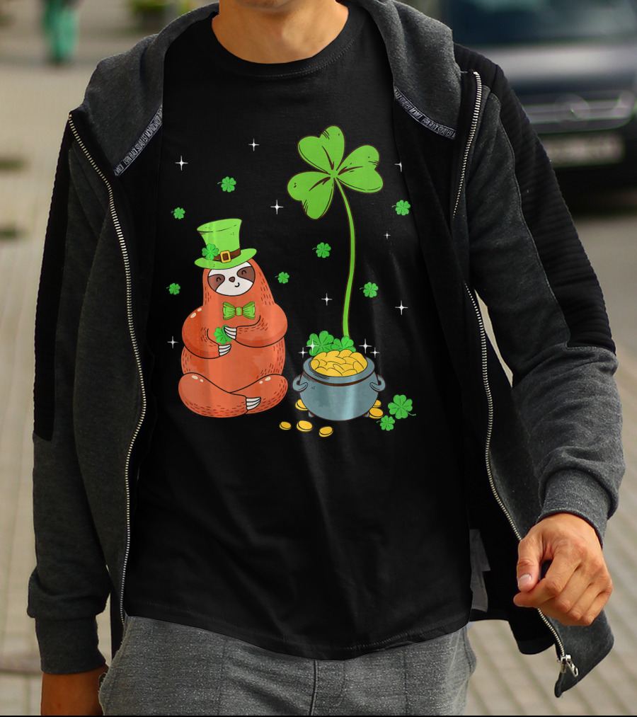 Shamrock Leprechaun Sloth Pot Of Gold St Patricks T-Shirt