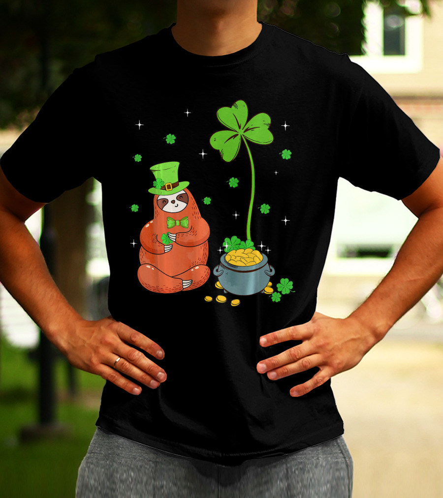 Shamrock Leprechaun Sloth Pot Of Gold St Patricks T-Shirt