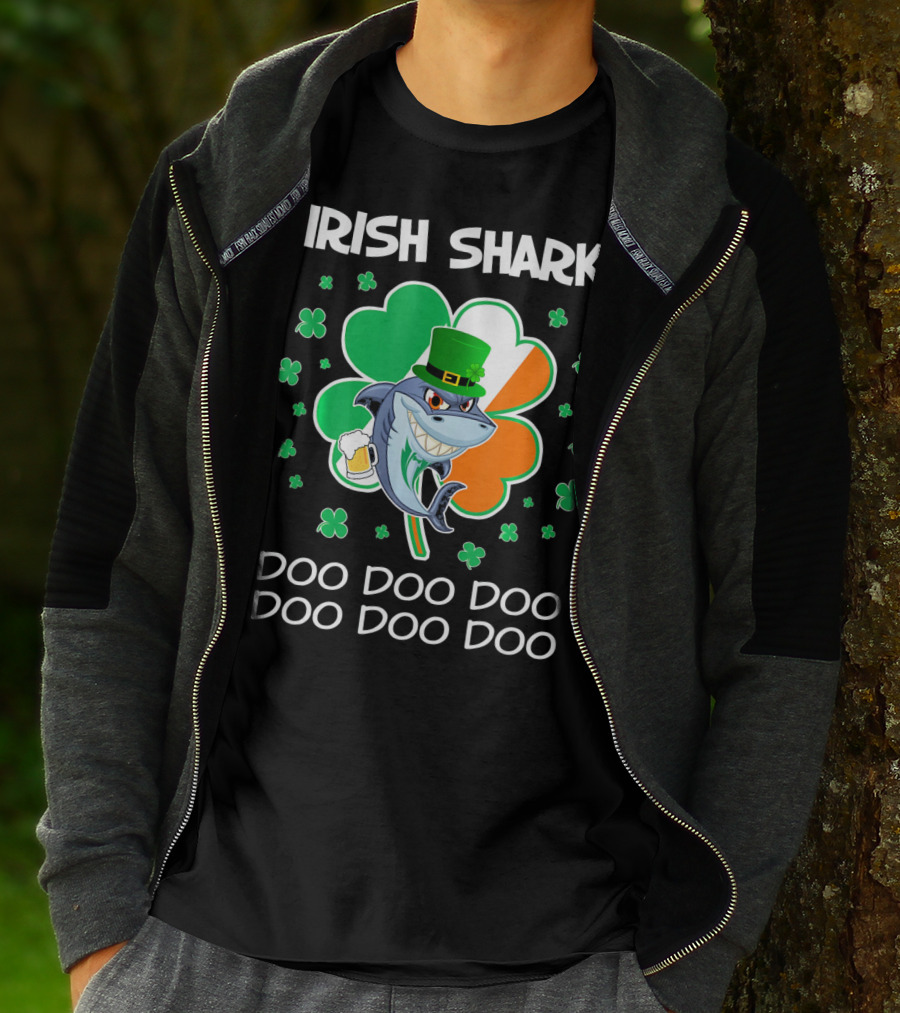 Irish Shark Doo Doo Doo Shamrock Beer St Patricks T-Shirt
