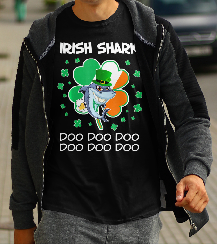 Irish Shark Doo Doo Doo Shamrock Beer St Patricks T-Shirt