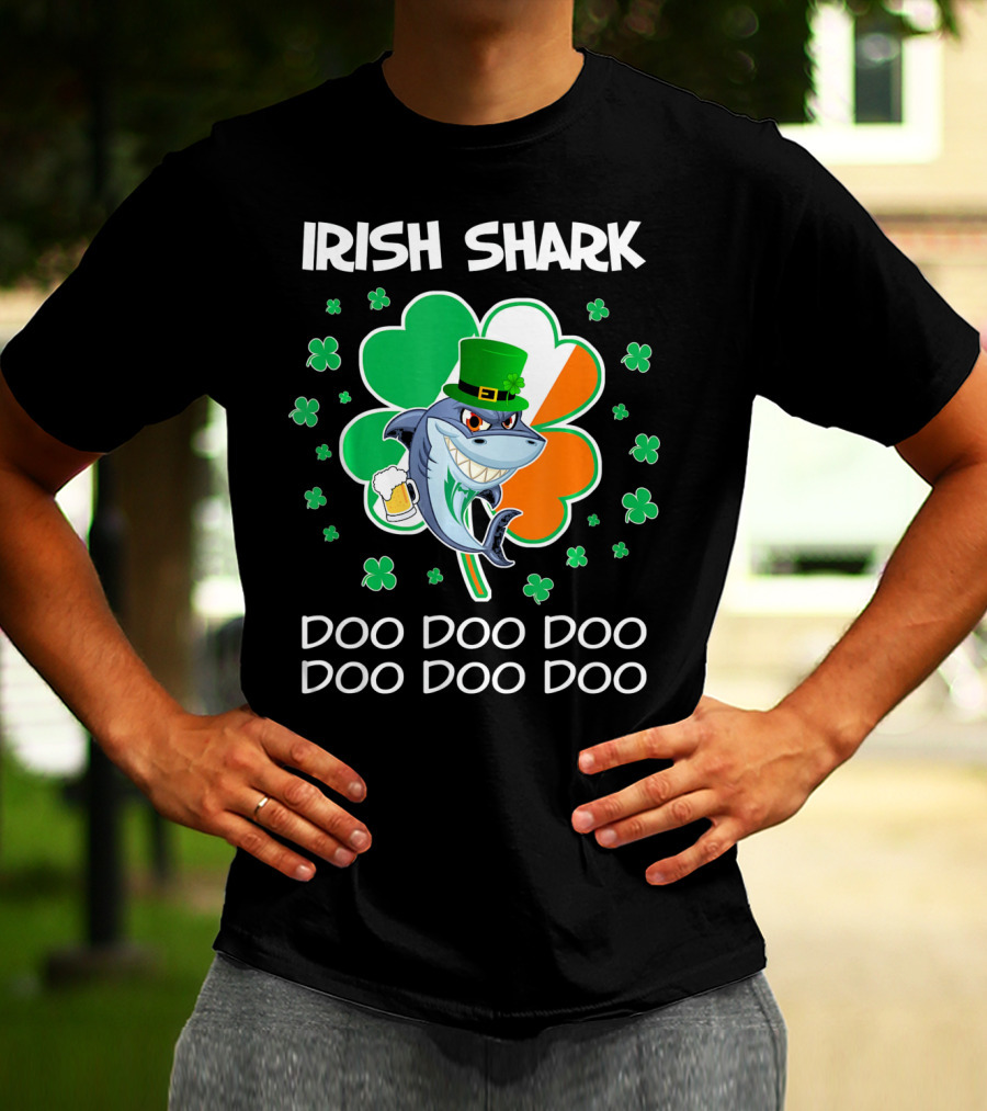 Irish Shark Doo Doo Doo Shamrock Beer St Patricks T-Shirt