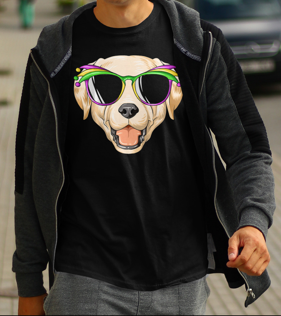 Labrador Dog With Mardi Gras Jester Carnival Mask Glasses T-Shirt