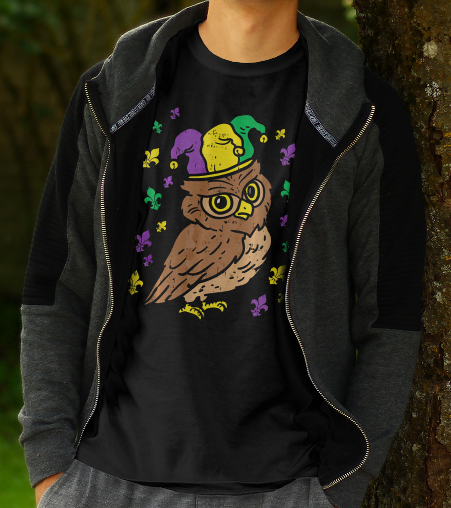Jester Owl Mardi Gras Bird Animal Lover T-Shirt