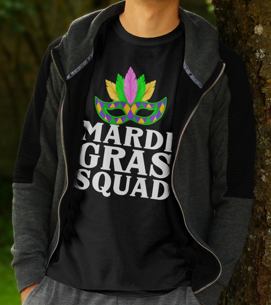 Mardi Gras Squad Colorful Mask And Feathers T-Shirt