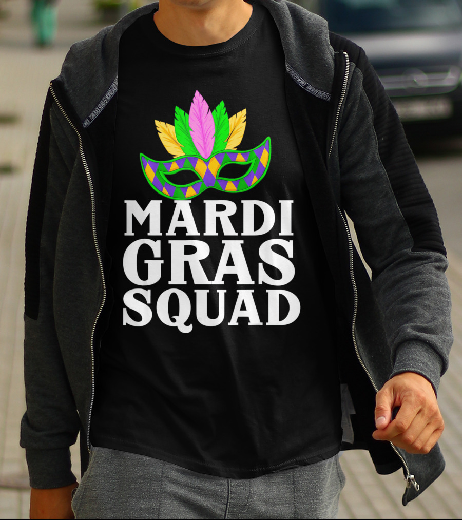 Mardi Gras Squad Colorful Mask And Feathers T-Shirt