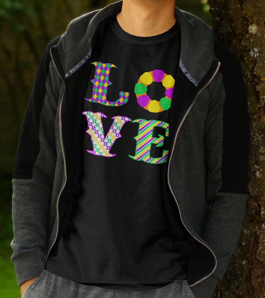 Mardi Gras Love Harlequin Pattern New Orleans T-Shirt