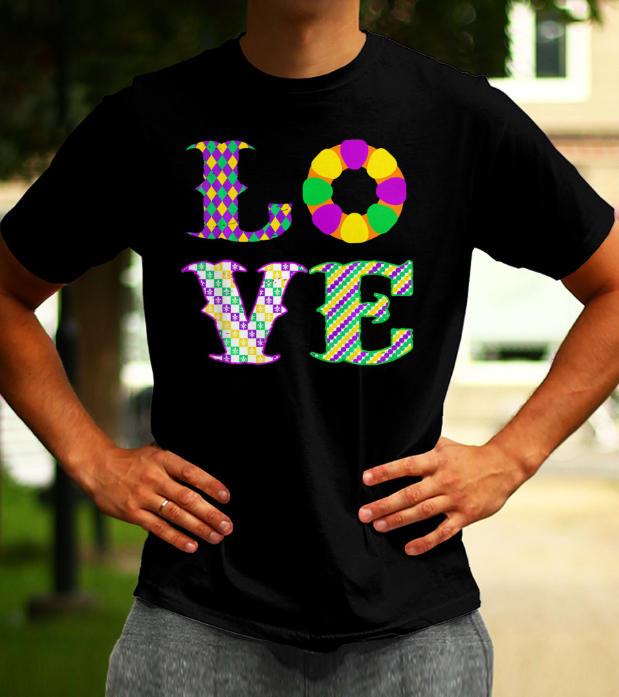 Mardi Gras Love Harlequin Pattern New Orleans T-Shirt