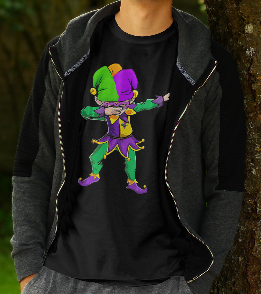Mardi Gras Funny Dabbing Jester In Purple Green And Gold T-Shirt