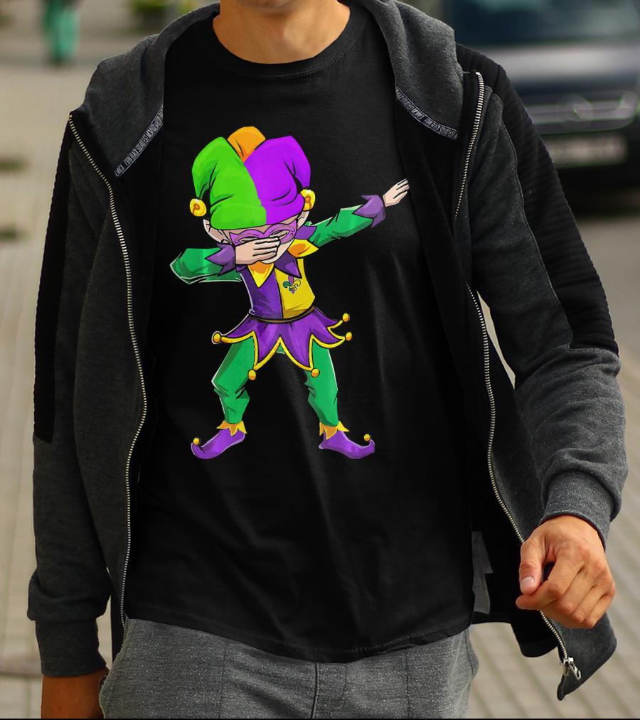 Mardi Gras Funny Dabbing Jester In Purple Green And Gold T-Shirt