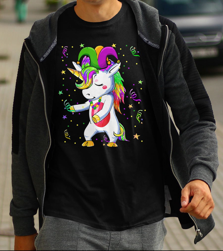 Flossing Unicorn Mardi Gras Jester Costume Dance T-Shirt